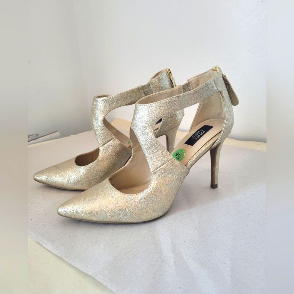 Jones New York Gold Foil Metallic Stiletto Heel Formal Christina Comfort 9.5